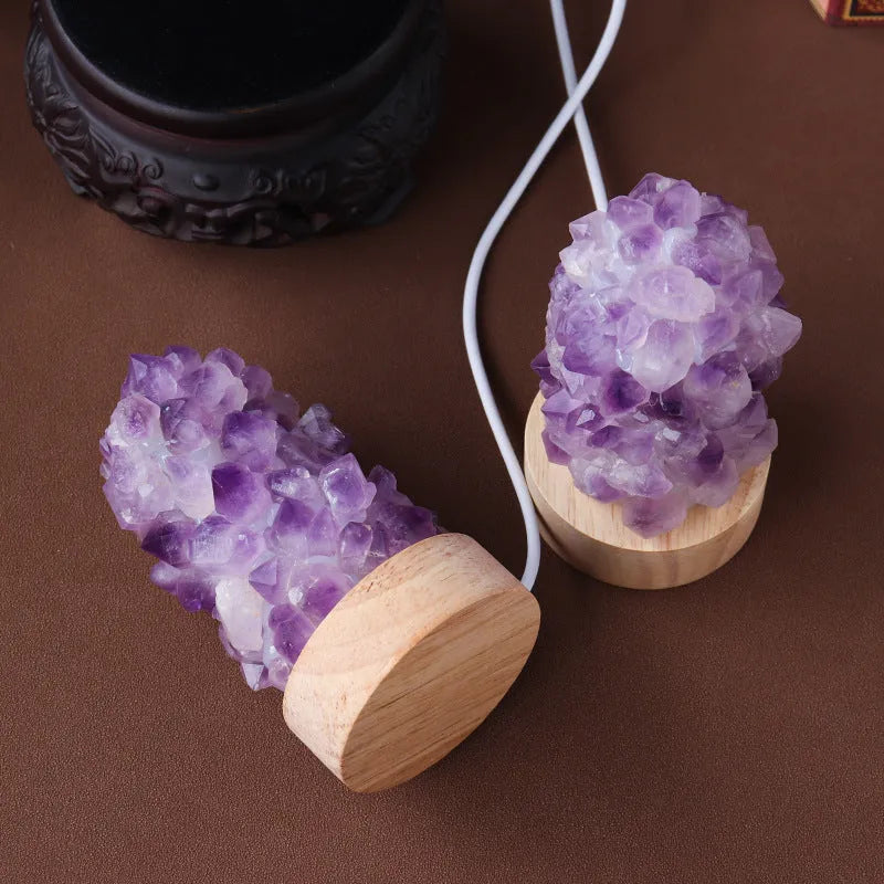 Amethyst crystal tooth flower USB night light with warm and cool white light settings