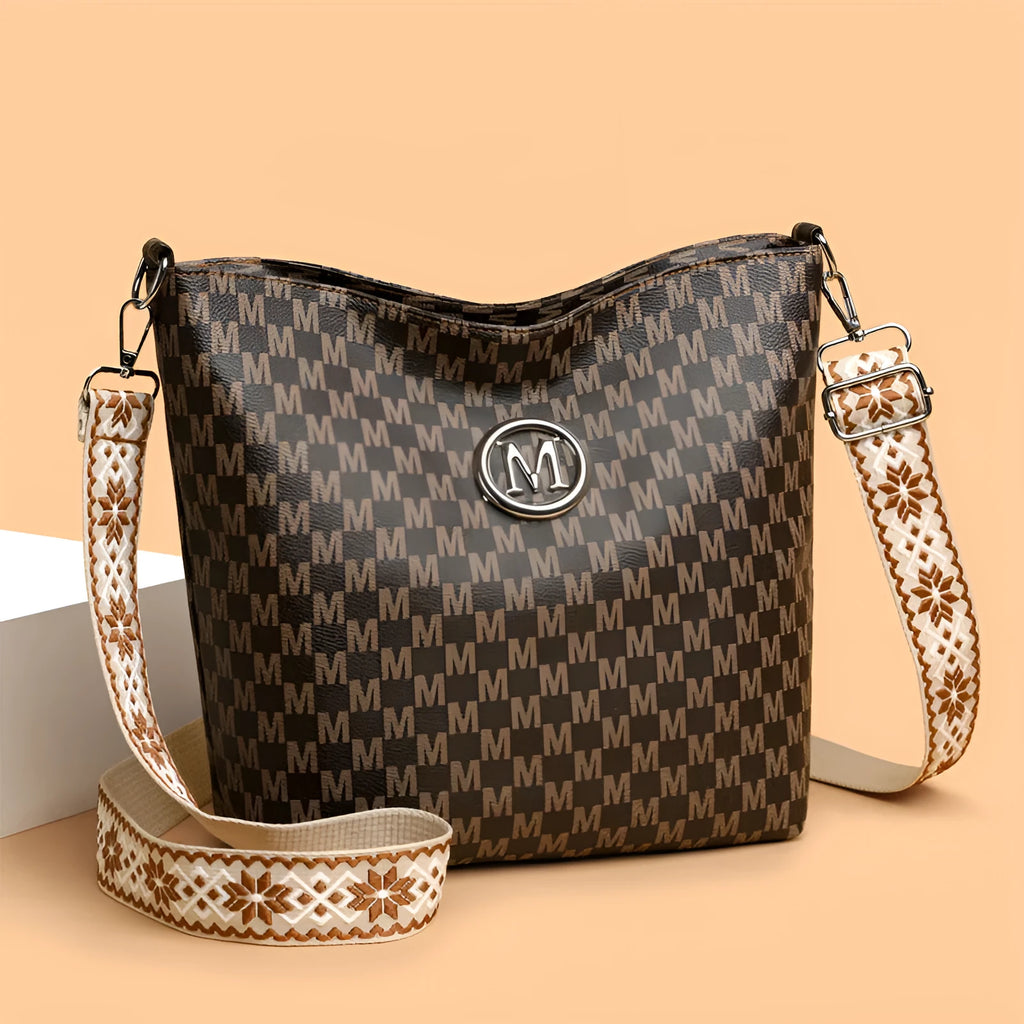 Retro dumpling-shaped PU leather shoulder bag with organisation compartments in black brown white colour options