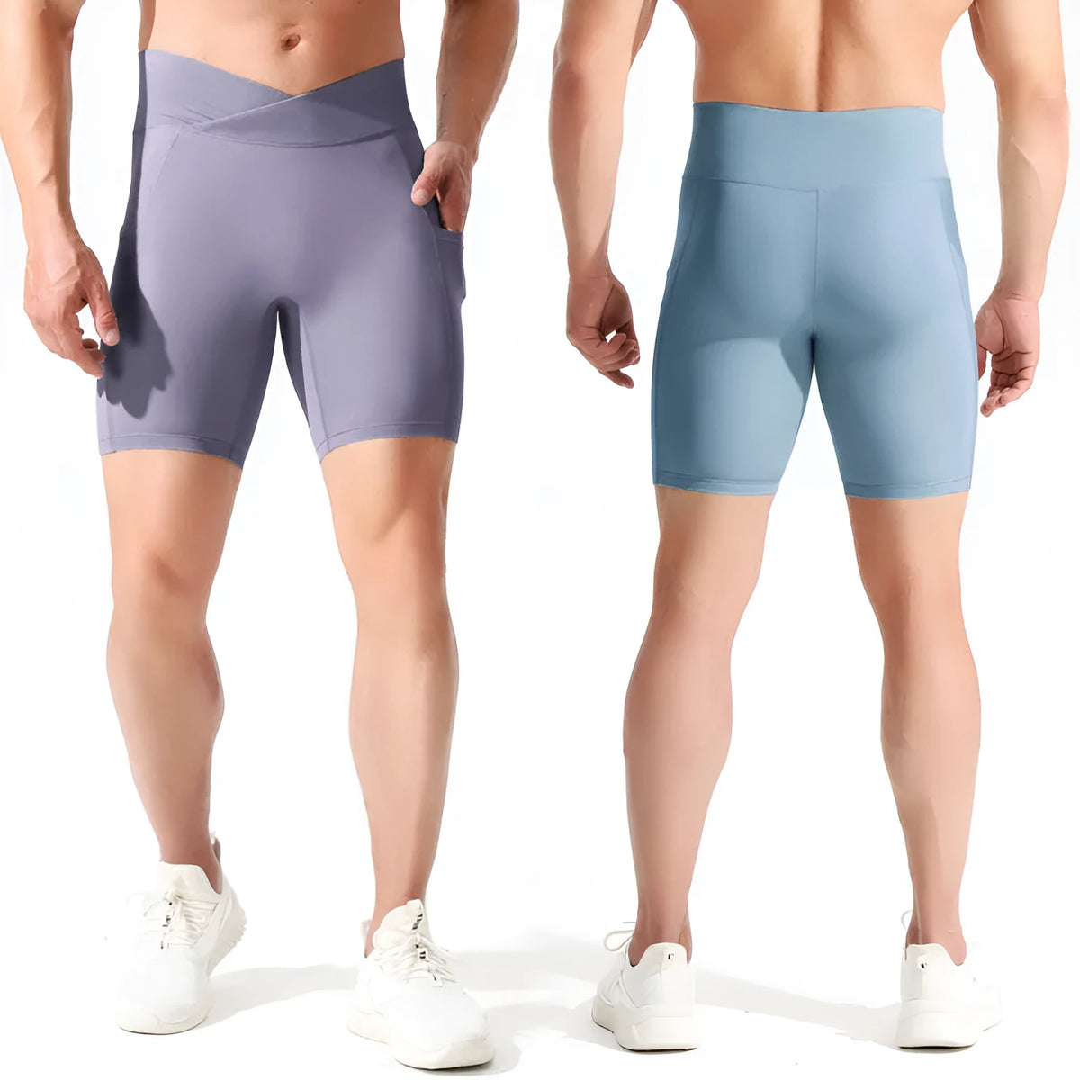 Men's summer five-point running tights in nylon, available in six colours and sizes M to 3XL