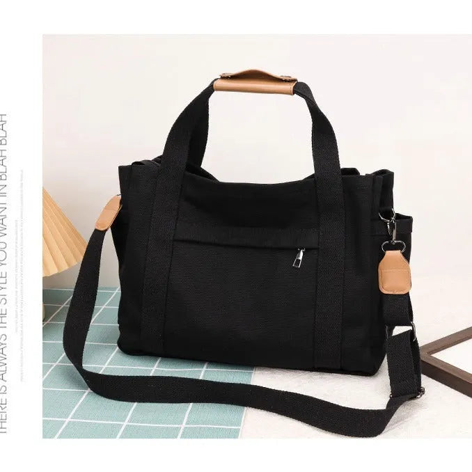 Canvas tote bag with multiple compartments in Army Green colour showing internal organisers