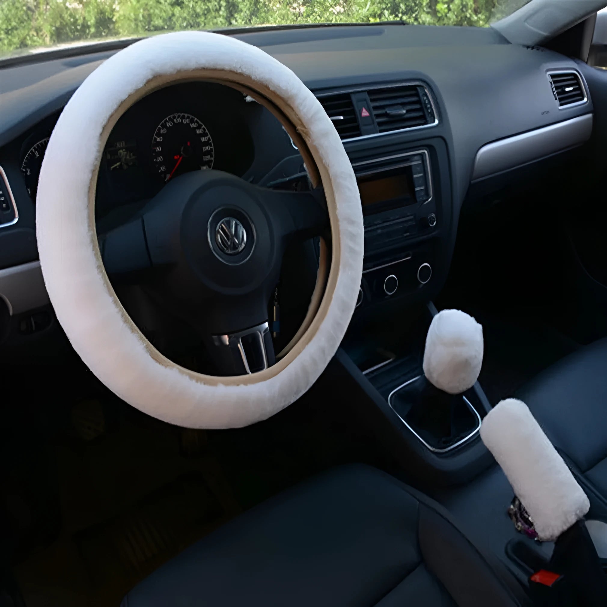 Winter plush car steering wheel cover set with gear knob and handbrake covers in multiple colour options