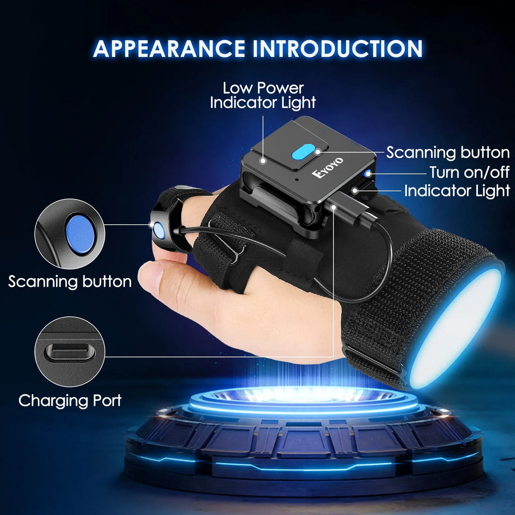 Bluetooth wrist-mounted barcode scanner glove with handheld scanning unit