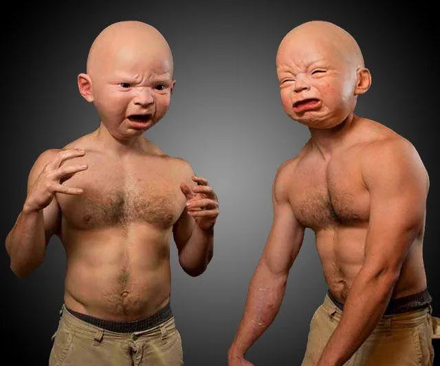 Funny angry baby face latex mask in 26cm size for Halloween costume headgear