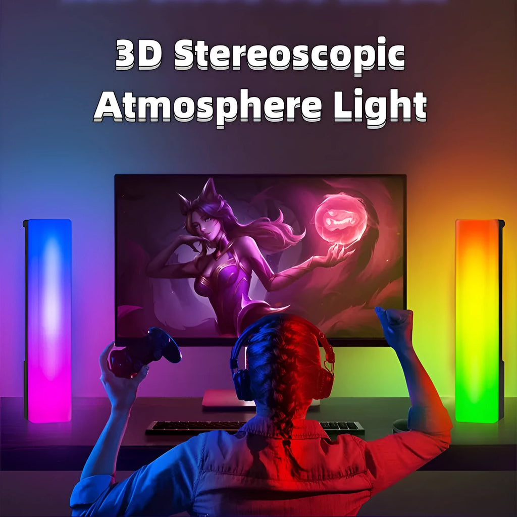 3D RGB music-activated ambiance lamp in white or black shell for table top gaming and home decor