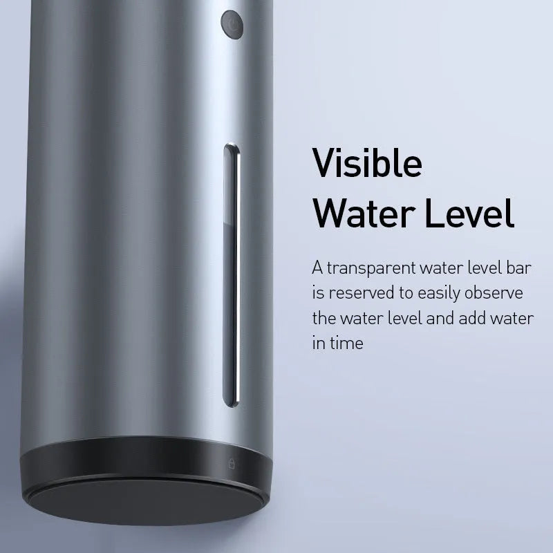 Black aluminium alloy car humidifier and air purifier with USB cable, shown in a vehicle cup holder.