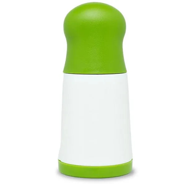 White plastic herb grinder mill with stainless steel blades and ergonomic handle for chopping fresh herbs