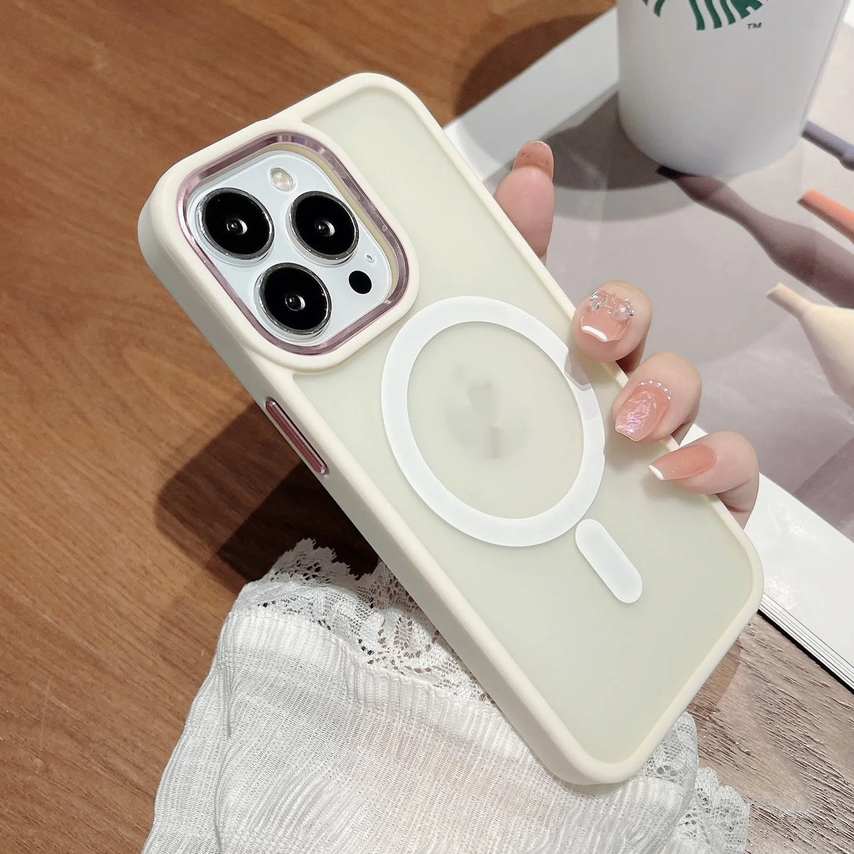 Magnetic matte phone case for iPhone 11-15 Pro Max in black, pink, green, blue, white and transparent