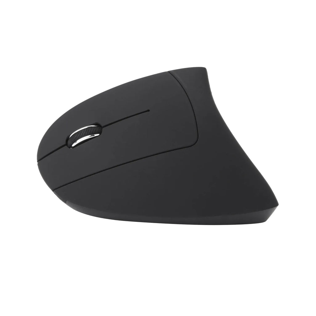 Wireless vertical left hand mouse in black with ergonomic design and thumb buttons