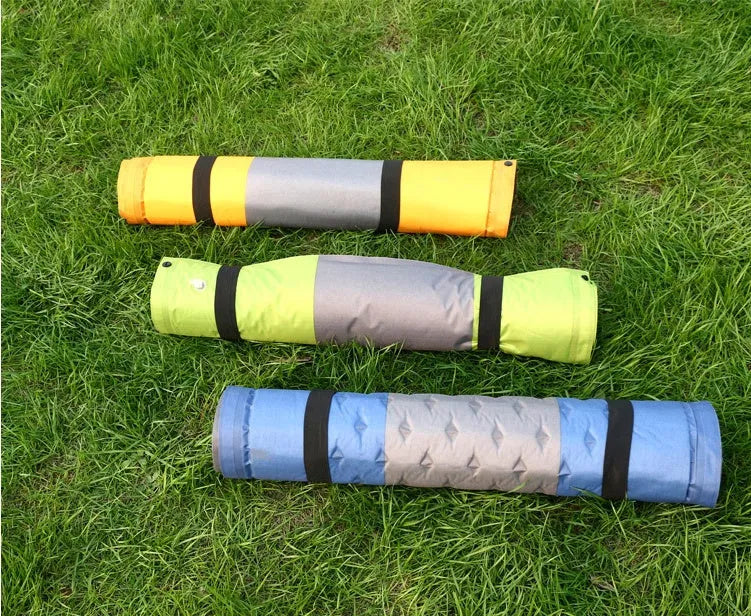 Automatic inflatable camping mat single person polyester pongee memory foam 163x23x65cm in blue and grey