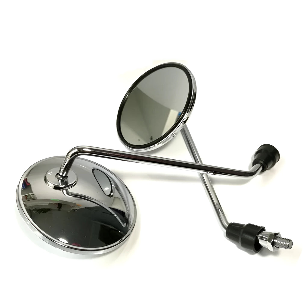 Motorcycle round mirror with full metal electroplated reflector and chrome spherical surface, 105mm diameter