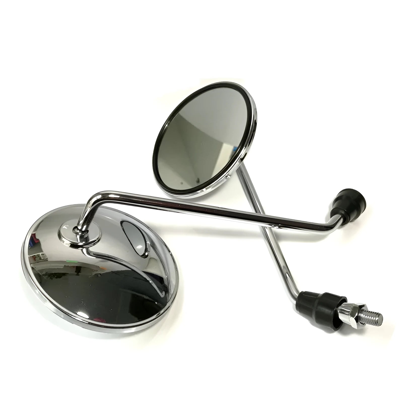 Motorcycle round mirror with full metal electroplated reflector and chrome spherical surface, 105mm diameter