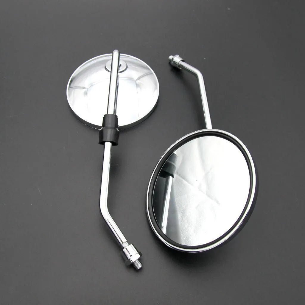 Motorcycle round mirror with full metal electroplated reflector and chrome spherical surface, 105mm diameter