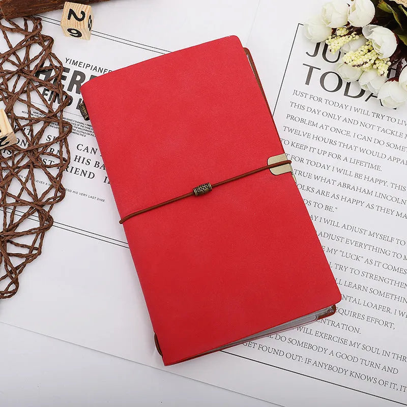 A6 diary notebook with imitation leather cover and cowhide rope binding, shown in grey colour.