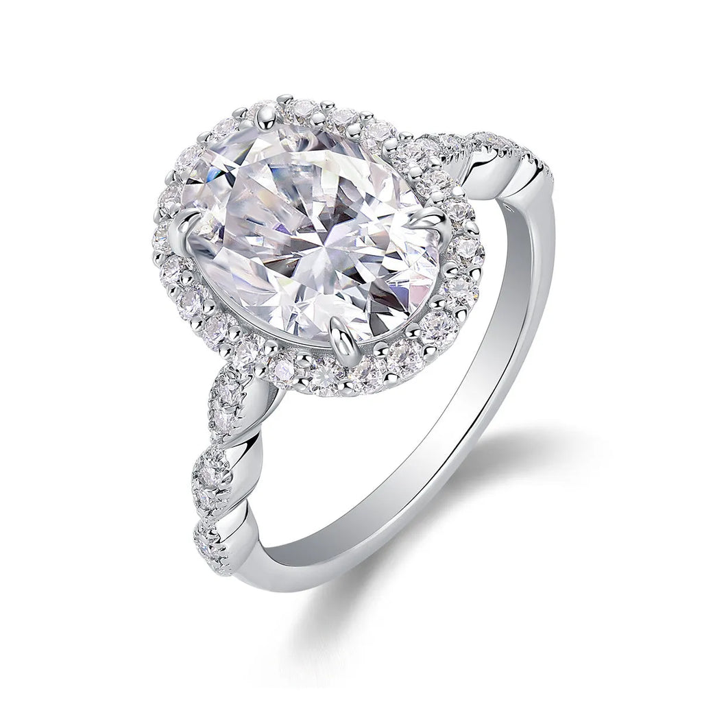 Moonlight Pupil egg-shaped moissanite wedding ring set on platinum-plated S925 silver band with gift box and GRA certificate