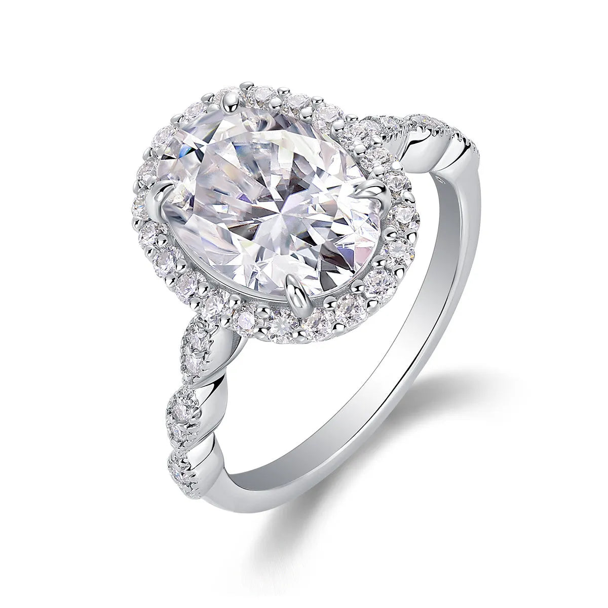Moonlight Pupil egg-shaped moissanite wedding ring set on platinum-plated S925 silver band with gift box and GRA certificate