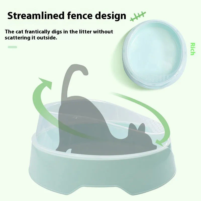 Round plastic cat litter box with deodorant features in mint green and pink colour options