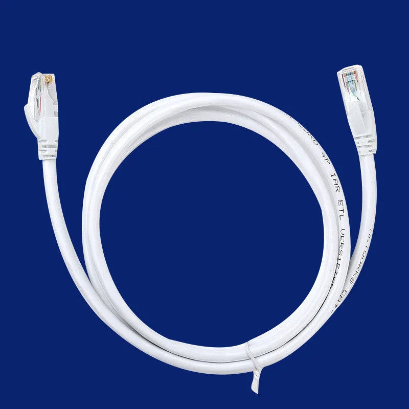 White Cat6 RJ-45 Ethernet network cable with CCA conductors on a plain background