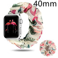 Printed cloth hair tie strap in flamingo pink, blue, champagne, daisy pink and daisy blue, 38/40mm and 42/44mm sizes