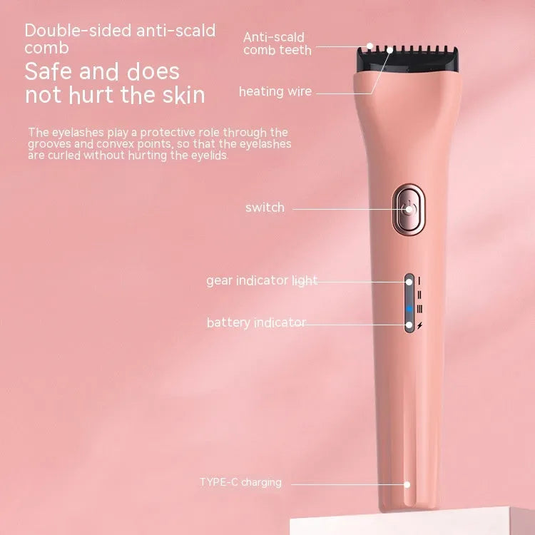 Electric eyelash curler with memory function and temperature control in pink colour