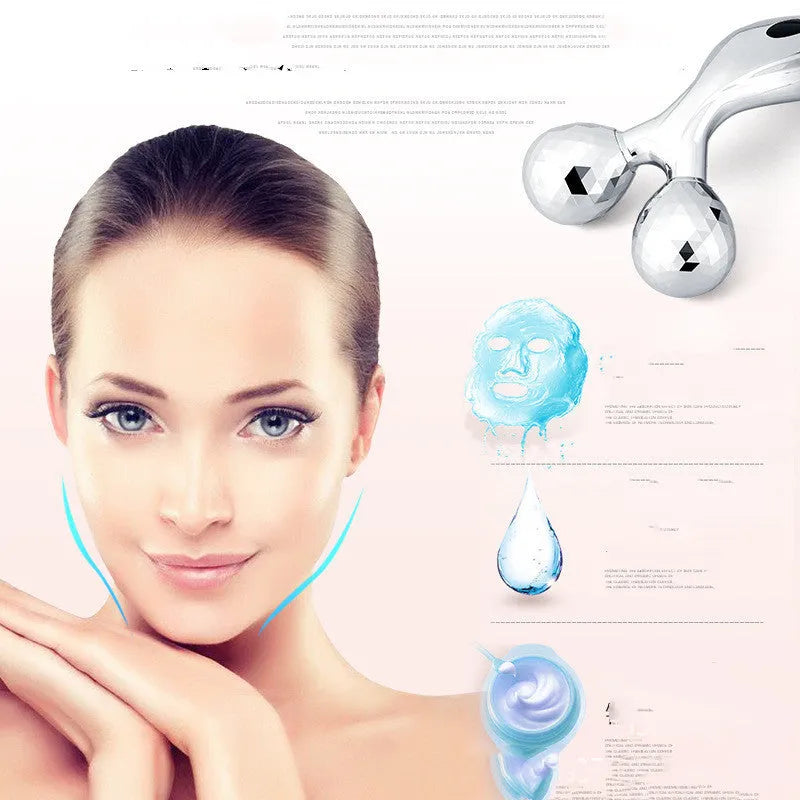 Silver body roller with ABS resin handle and stainless steel roller on white background, 135g manual massager