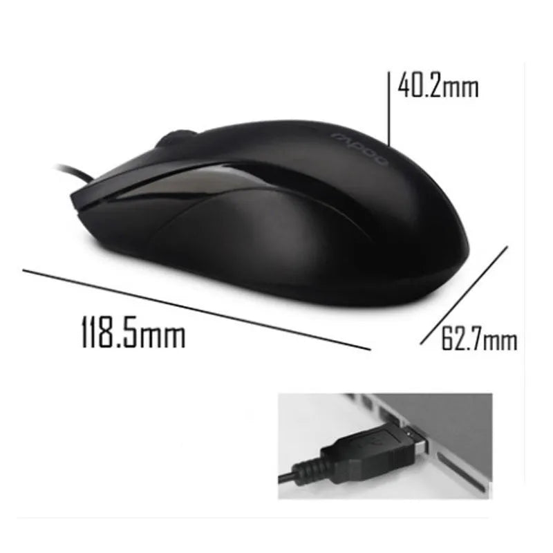 Black wired USB optical mouse with 1000dpi sensor, ergonomic shape, and 1.5-metre cable for desktop computers