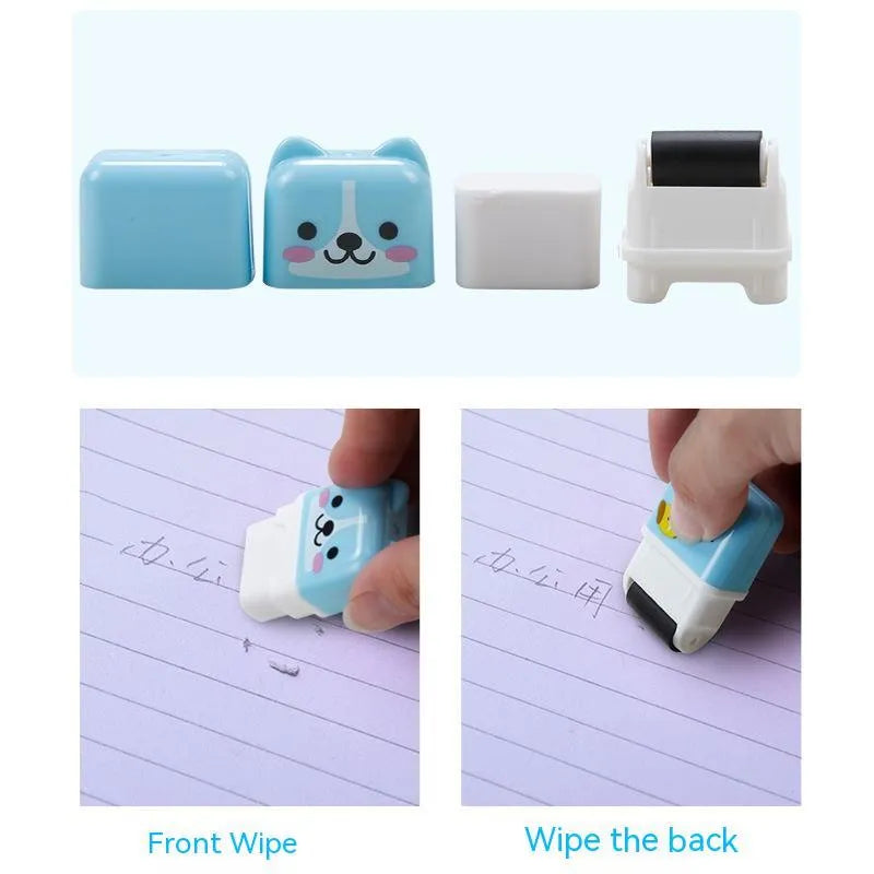 Cartoon animal pencil eraser, plastic, 3x1.5x5cm, mixed colours, 6 pack for pencil writing correction.