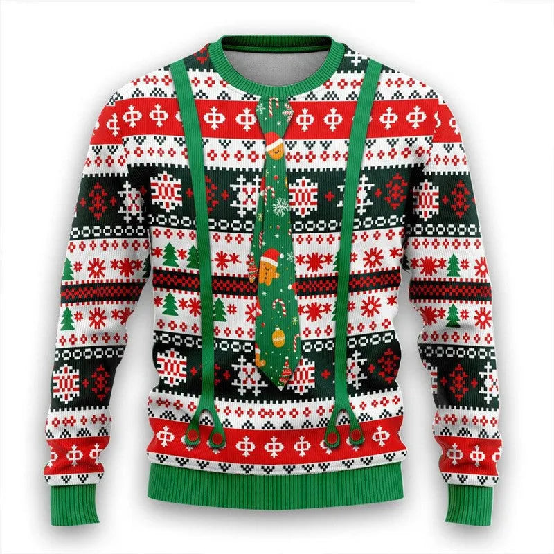 Men's Christmas 3D print round neck casual sweater coat in GH001 colour, loose pullover style