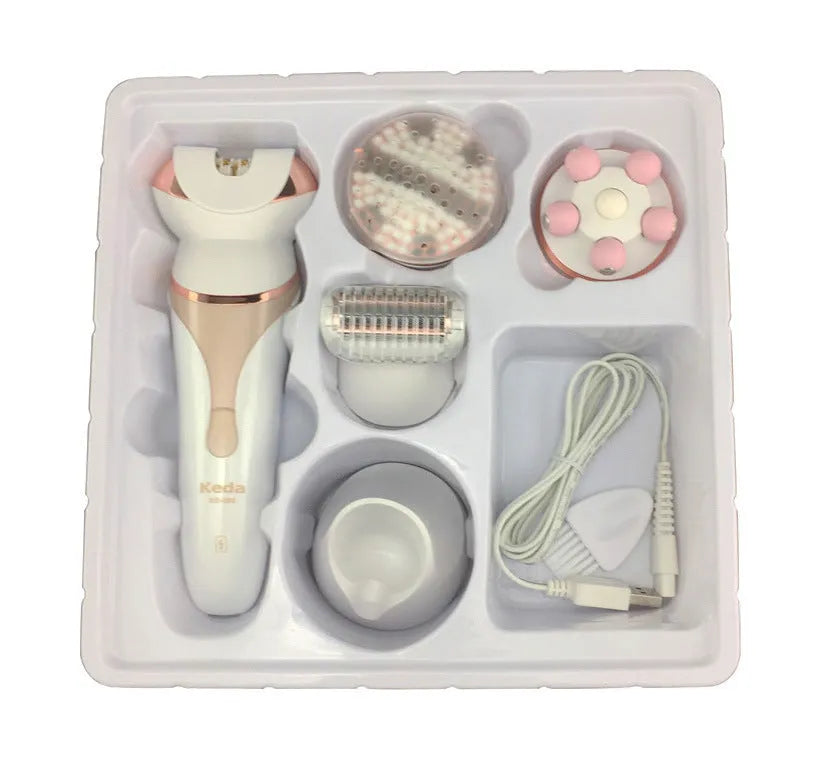 Electric hair remover with plucking head, rechargeable, washable body, Four in One colour