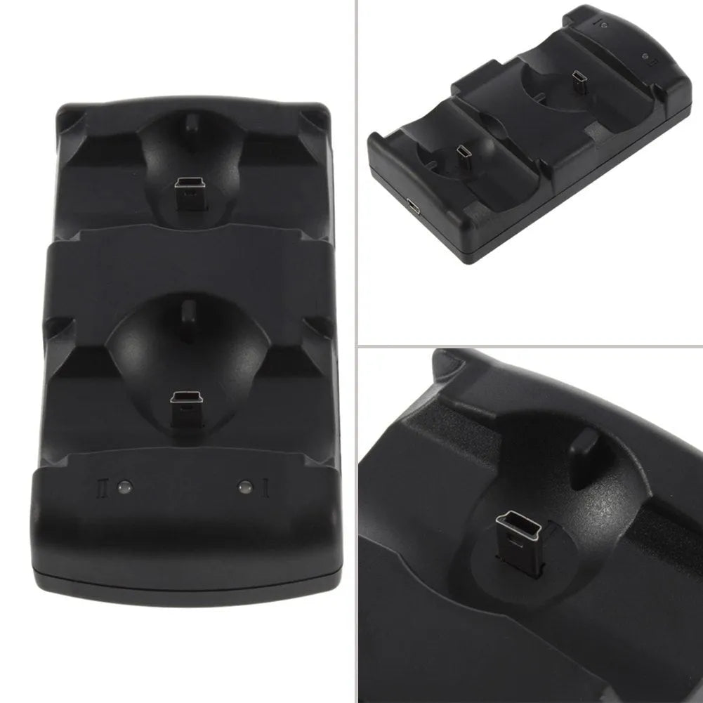 Black PS3 dual USB charger dock with cable, 108 g plastic charging station