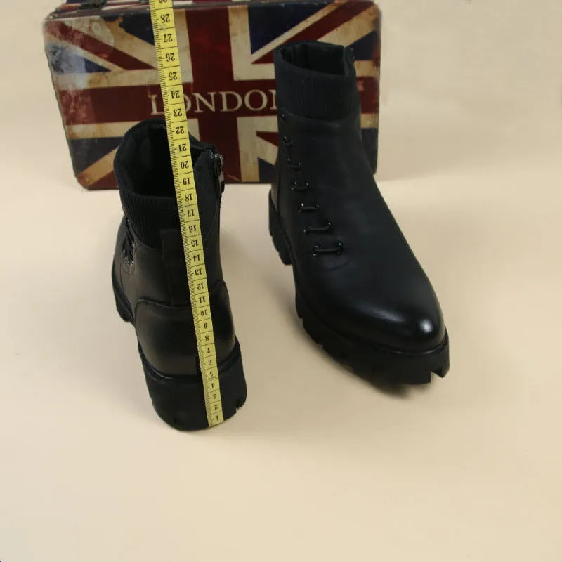 Men's black ankle boots with microfibre upper and rubber sole, heightening Korean style Martin boots, sizes 37-44