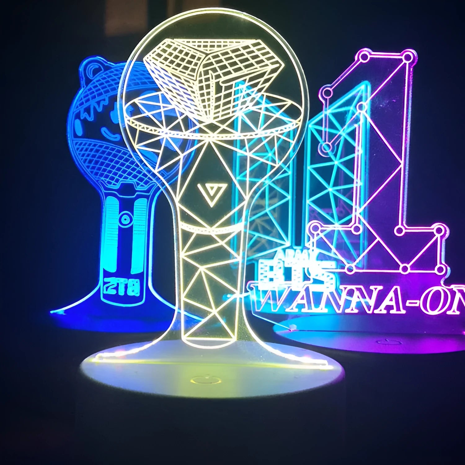 Clear acrylic display stand for a BTS light 101 tower gem collectible model.