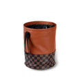 Leather retractable car trash can with handle for vehicle interior