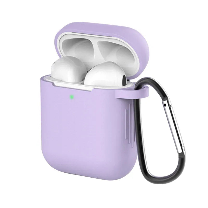 Apple AirPods silicone protective case in multiple colours showing clamshell design