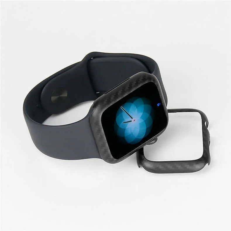 Apple Watch 4 44mm black leather case showing ultra-thin, half-wrap design.