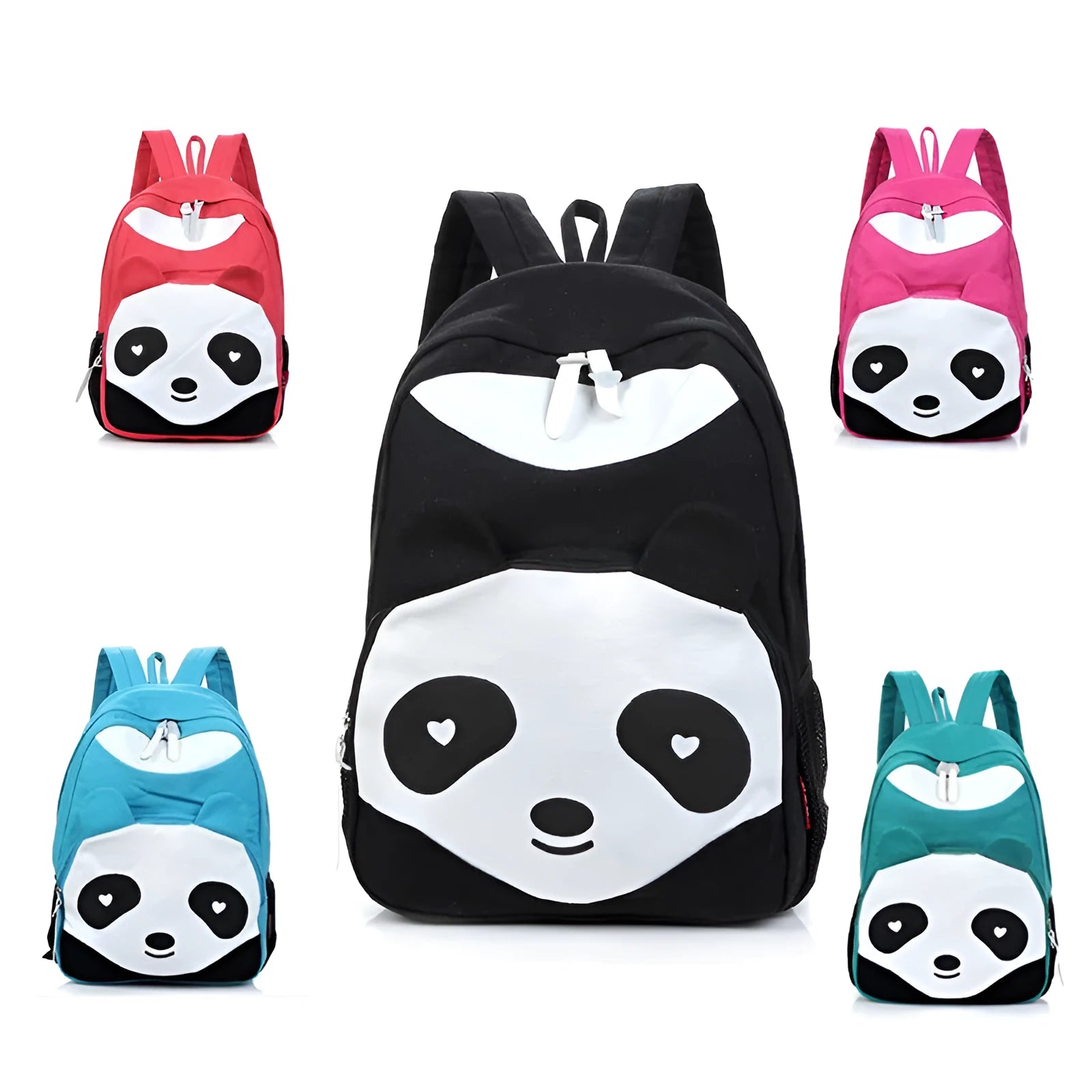 Canvas school bag in green with animal pattern, sandwich zipper bag and zipper pocket, 46x36x19 cm, zip closure