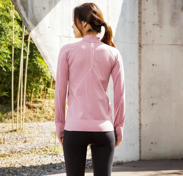 Slim fit sportswear top in grey or pink, 90% nylon and 10% spandex, sizes S M L