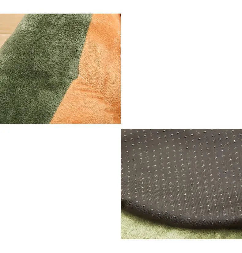 Soft green cotton enclosed pet bed house with removable cushion for a cat