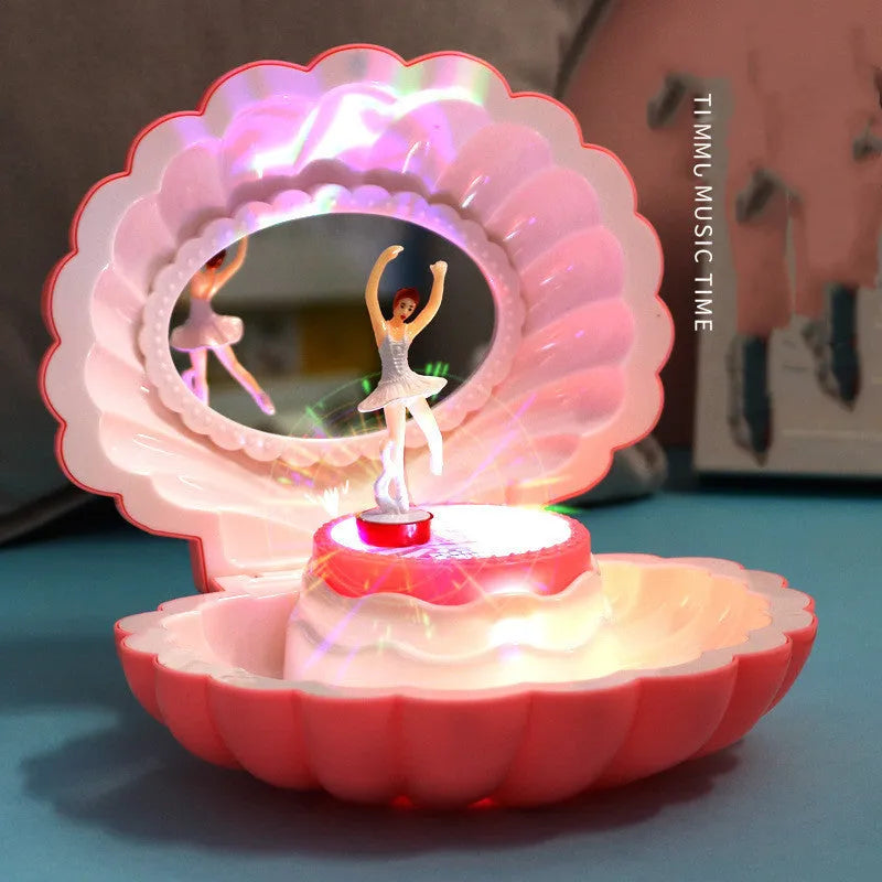 Plastic Shell Ballet Girl Music Box in random colour, size 160x130x155mm, decorative music box with rotating ballet figure