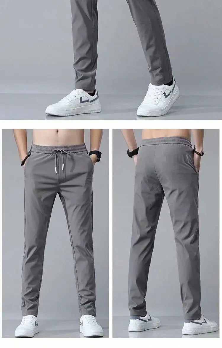 Men's loose straight drawstring sweatpants in khaki, summer casual thin trousers Korean version