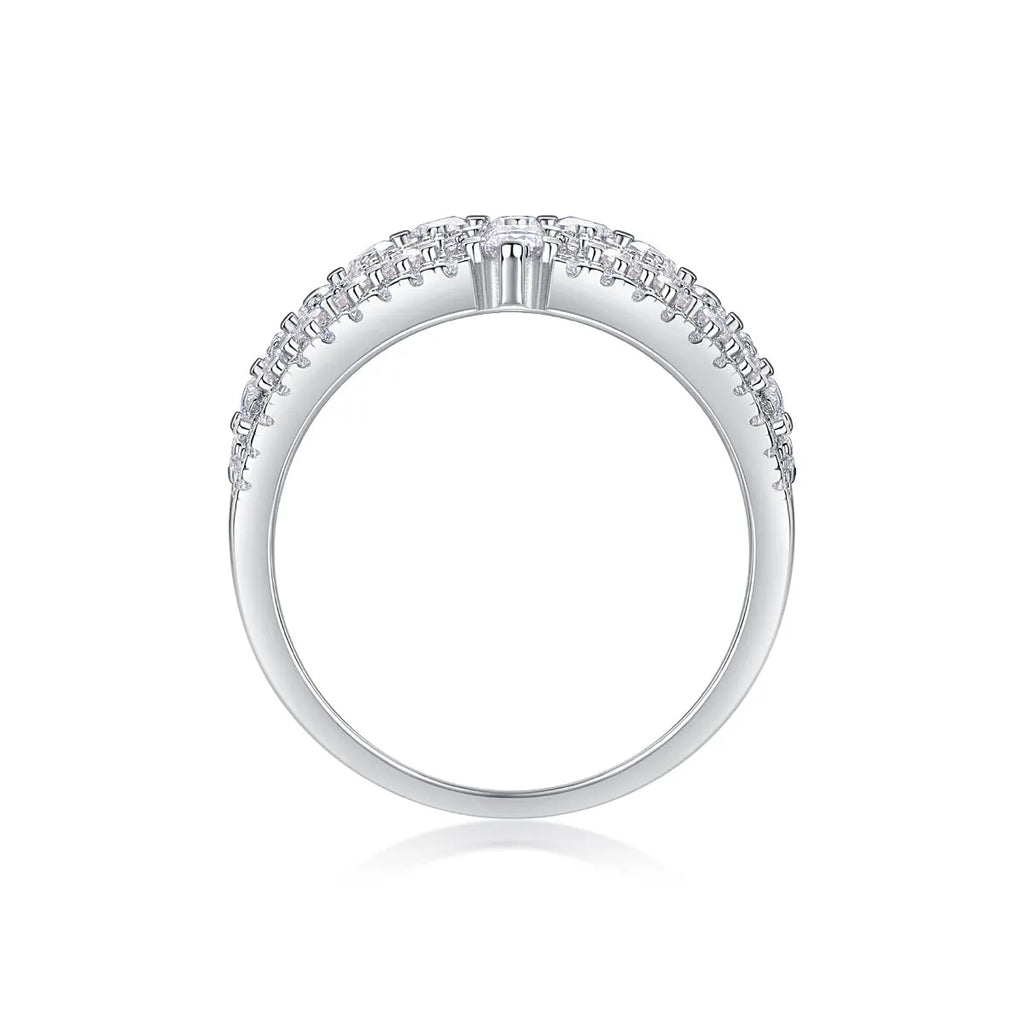 Ballet Of Time moissanite wedding ring set in platinum-plated S925 silver with gold colour option and gift box