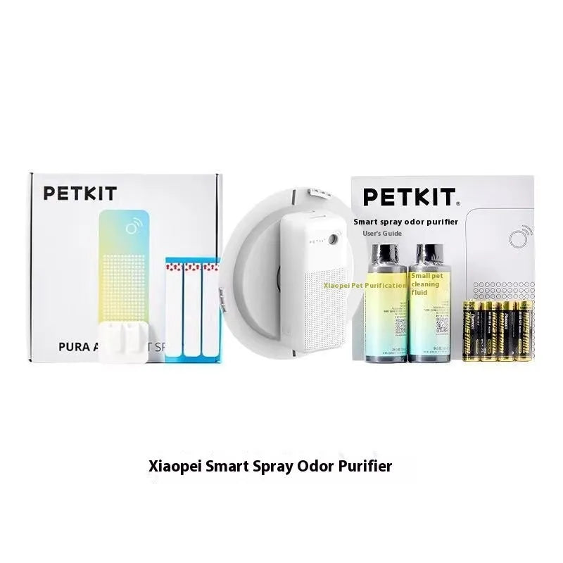 Xiaopei smart spray pet odour removal machine with external mounting bracket and purification liquids.