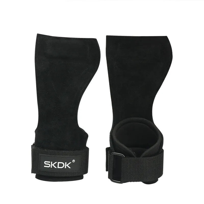 Cowhide weightlifting palm grip booster stripe in black on a gym floor