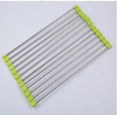 Foldable stainless steel kitchen drain sink rack with polypropylene drying tubes