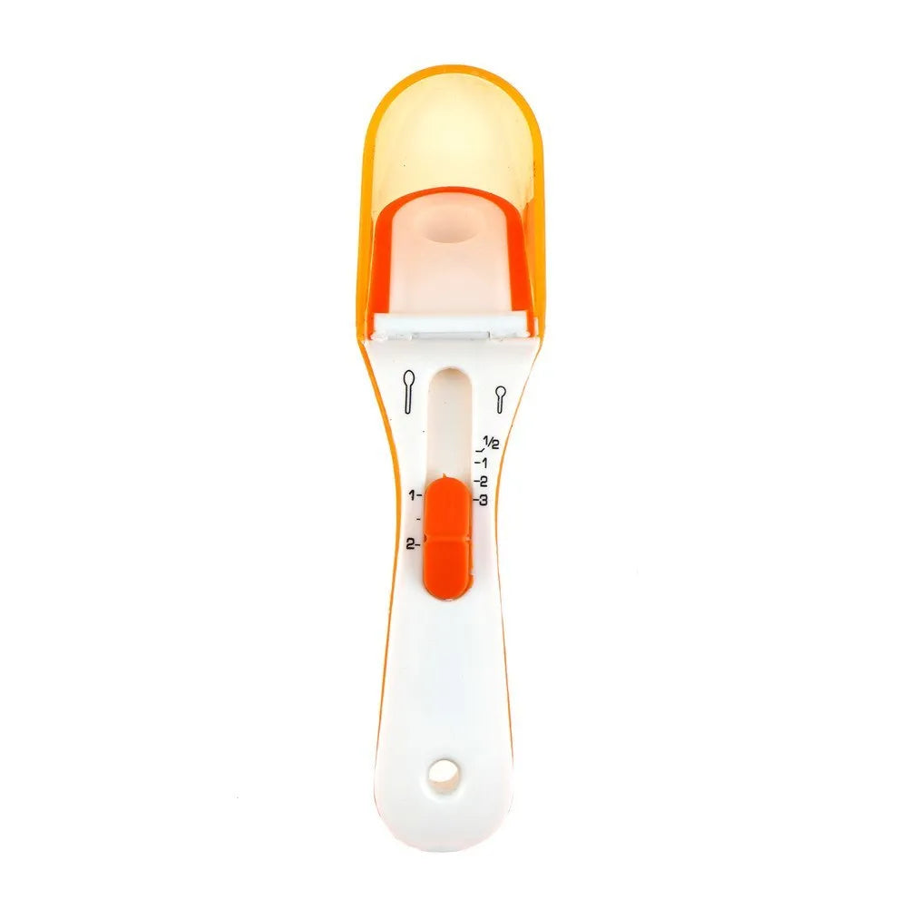 Blue and orange digital measuring spoons with magnetic connection and ergonomic handles