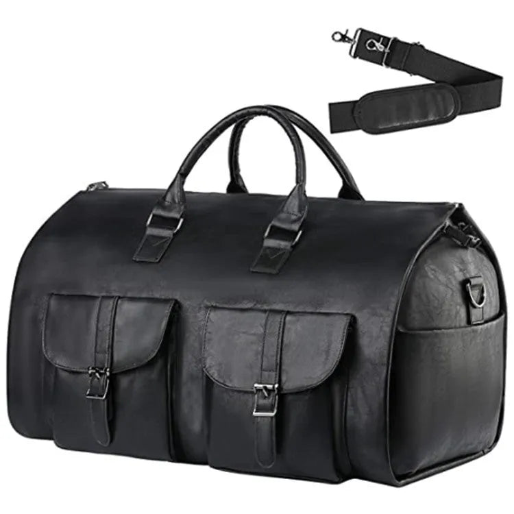Convertible travel clothing carry-on luggage bag in waterproof PU leather, solid colour, 36-55L capacity
