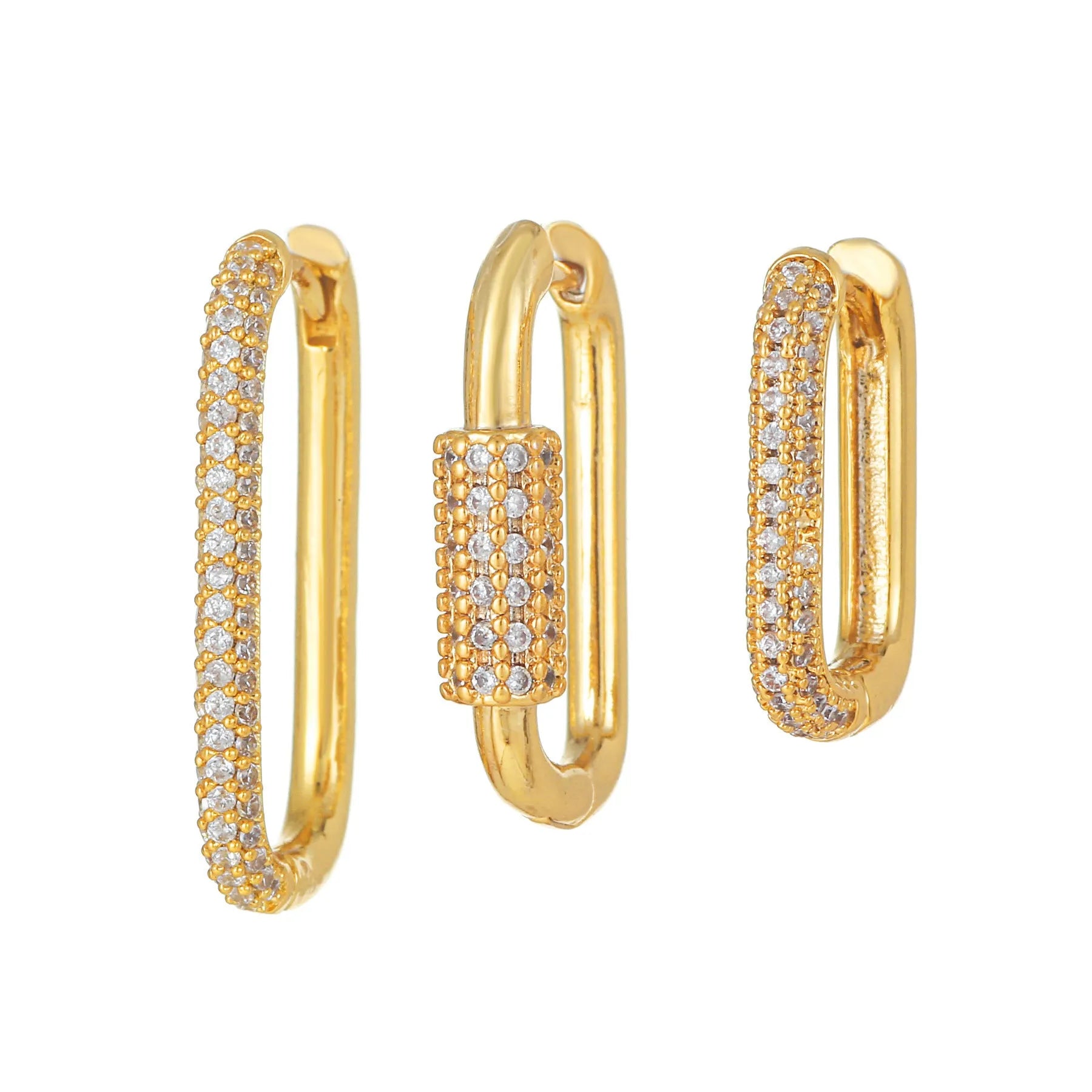 Geometric ear clip three-piece set with micro inlaid zircon detailing in gold or white k colour