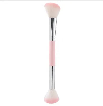 Double-headed makeup brush with soft fibre hair for loose powder, blush and highlight, 15g, in Colourful, Green, Pink or Purple