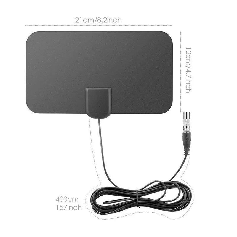 Black digital HD indoor TV antenna panel 210x120mm with coaxial cable and paste mount