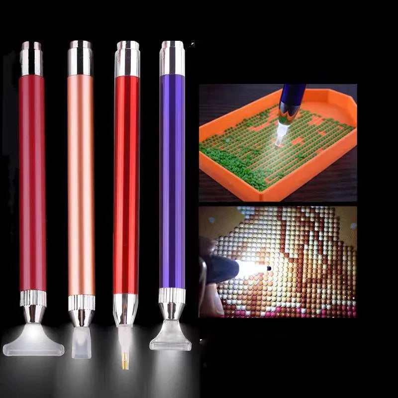 Luminous aluminium alloy drill pen for diamond painting in blue, gold or red colours