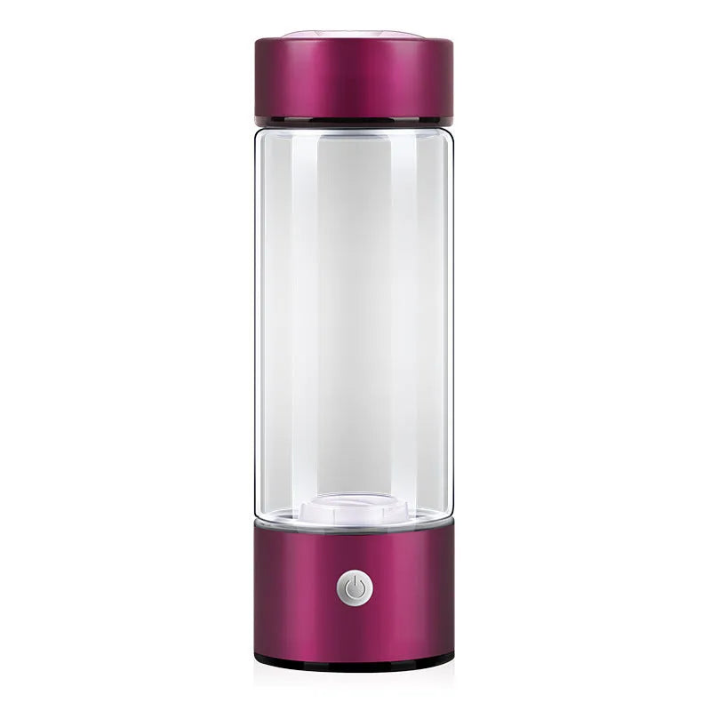 Silver hydrogen water generator bottle with borosilicate glass construction and rechargeable technology